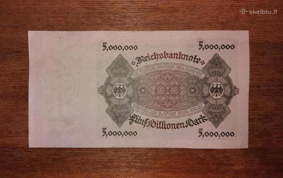 Vokietijos 5 mln markių banknotas - nuotraukos Nr. 2
