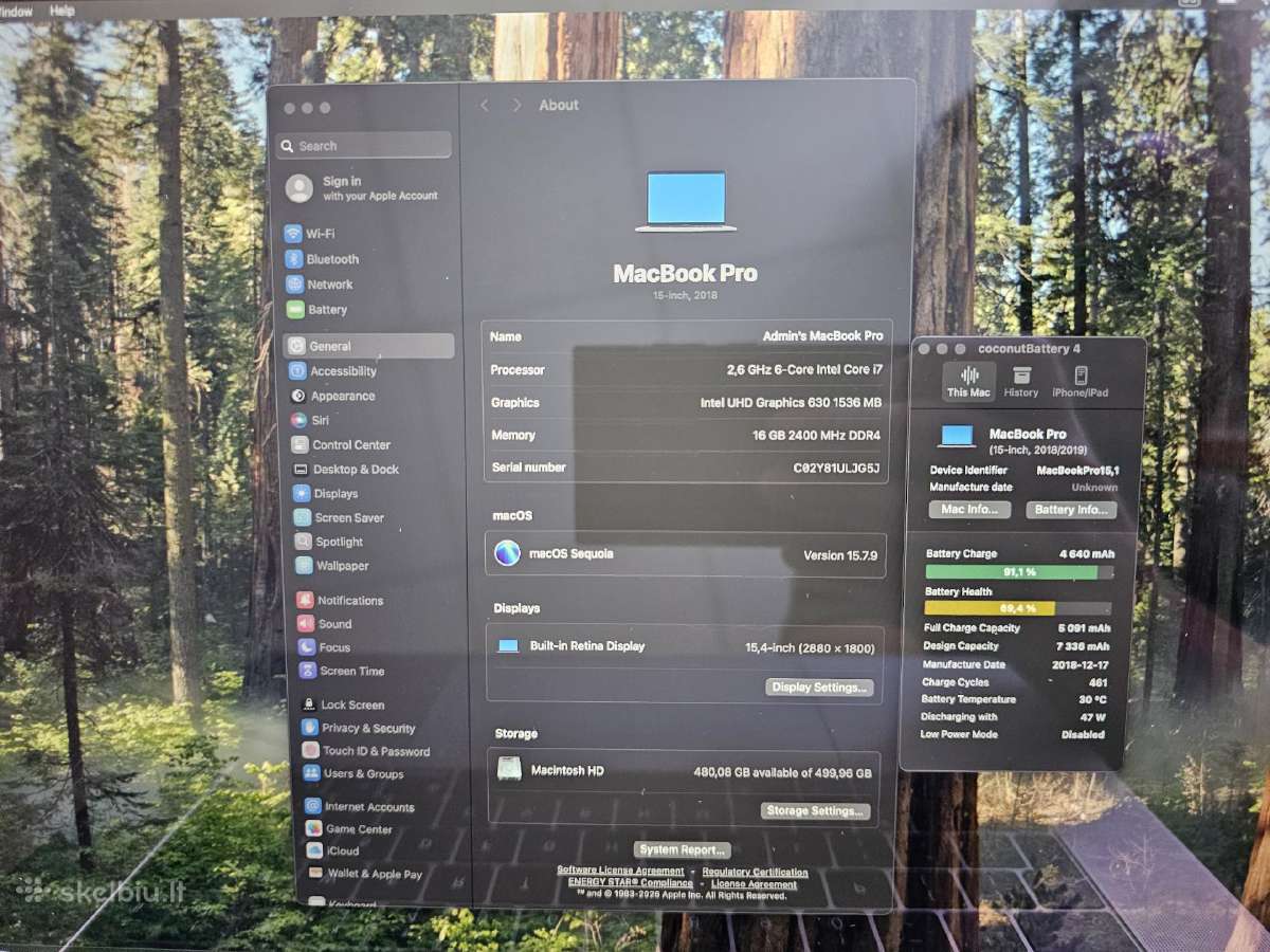 Apple MacBook Pro 15-inch, 2018, i7, 512ssd,16ram - nuotraukos Nr. 5