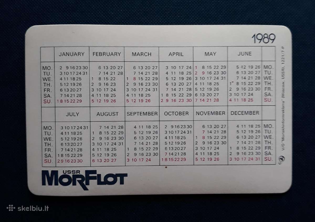 Kalendoriukas 1989 Morflot 3D - nuotraukos Nr. 2