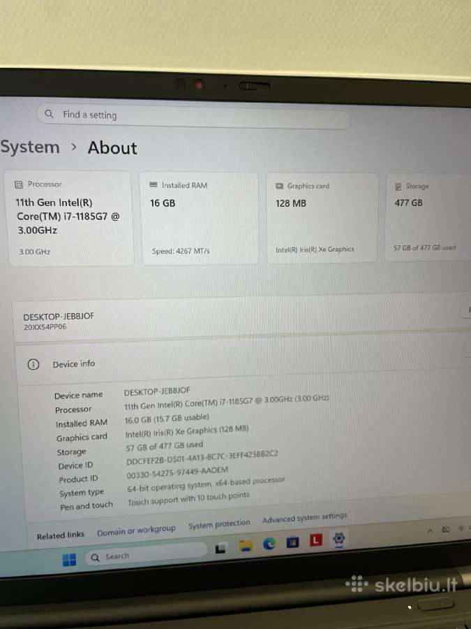 Lenovo Thinkpad X1 Carbon Gen9 i7-1185g7 16 GB 512 - nuotraukos Nr. 8