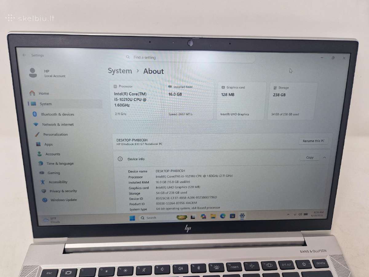Hp Elitebook 830 G7 i5-10210u/16gb/256ssd - nuotraukos Nr. 7