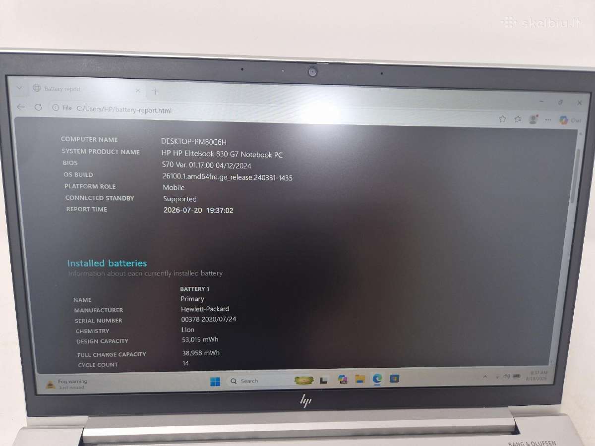 Hp Elitebook 830 G7 i5-10210u/16gb/256ssd - nuotraukos Nr. 8