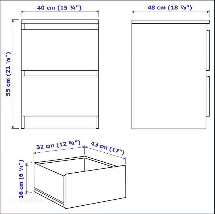 Ikea Malm Komoda su 2 stalčiais, tamsiai ruda - nuotraukos Nr. 4