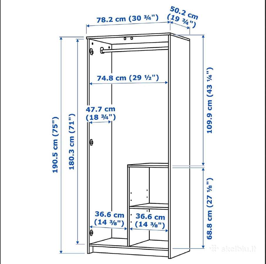 Ikea Brimnes Spinta su 2 durimis, juoda, 78x190 cm - nuotraukos Nr. 6