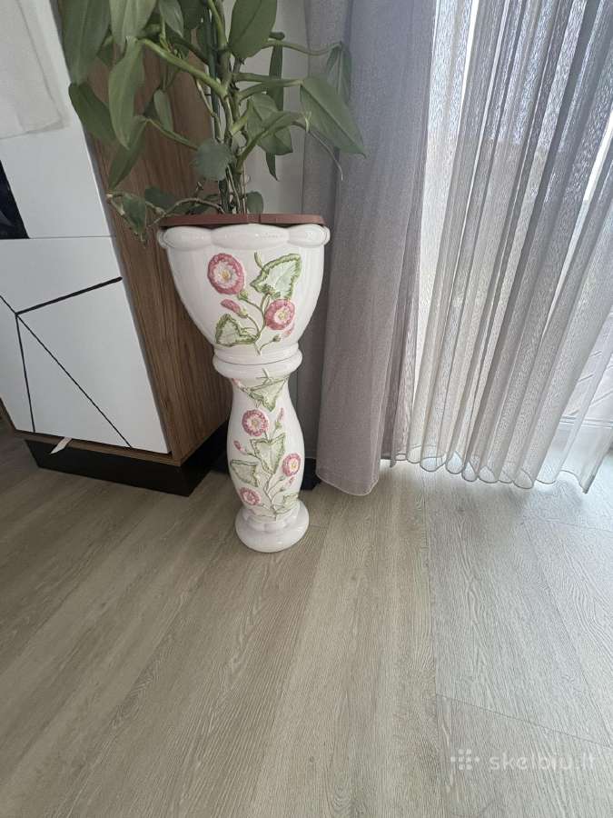 Vazonas gėlėms, baltas su išpieštomis gėlėmis - nuotraukos Nr. 4