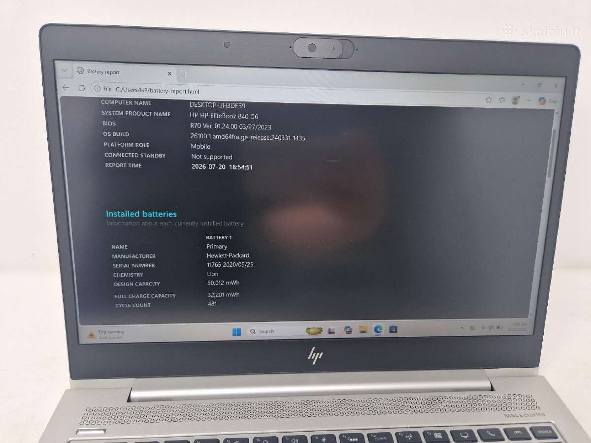 Hp Elitebook 840 G6/i5-8265u/16gb/256ssd - nuotraukos Nr. 8