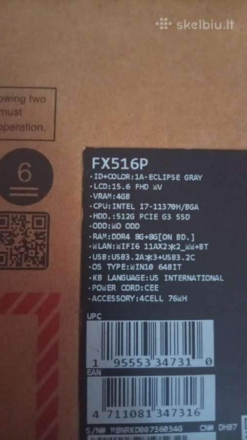 Asus Fx516p gamina loptop - nuotraukos Nr. 4