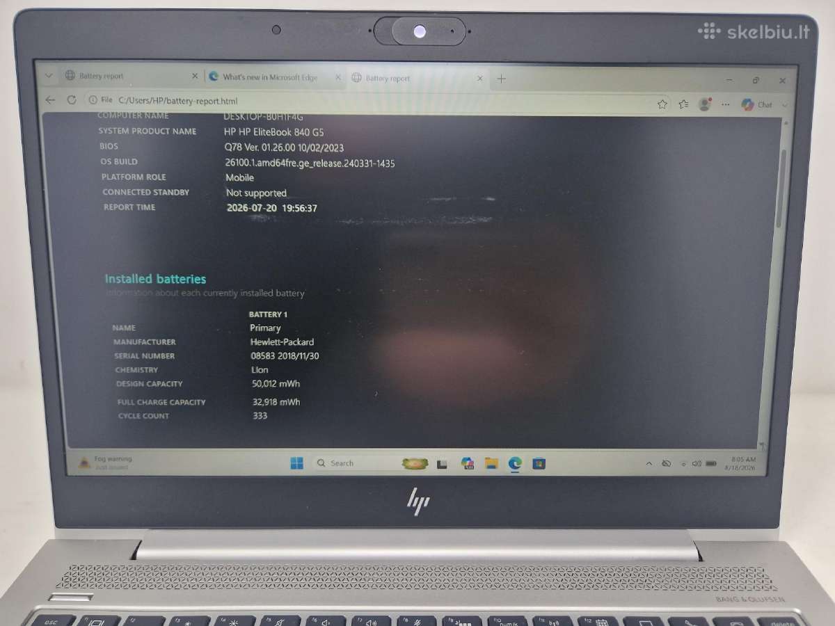 Hp Elitebook 840 G5/i5-8250u/16gb/256ssd - nuotraukos Nr. 8