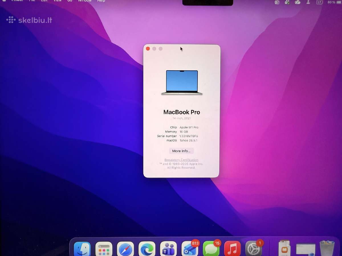 MacBook Pro 14 M1 Pro/16gb/512gb - nuotraukos Nr. 4