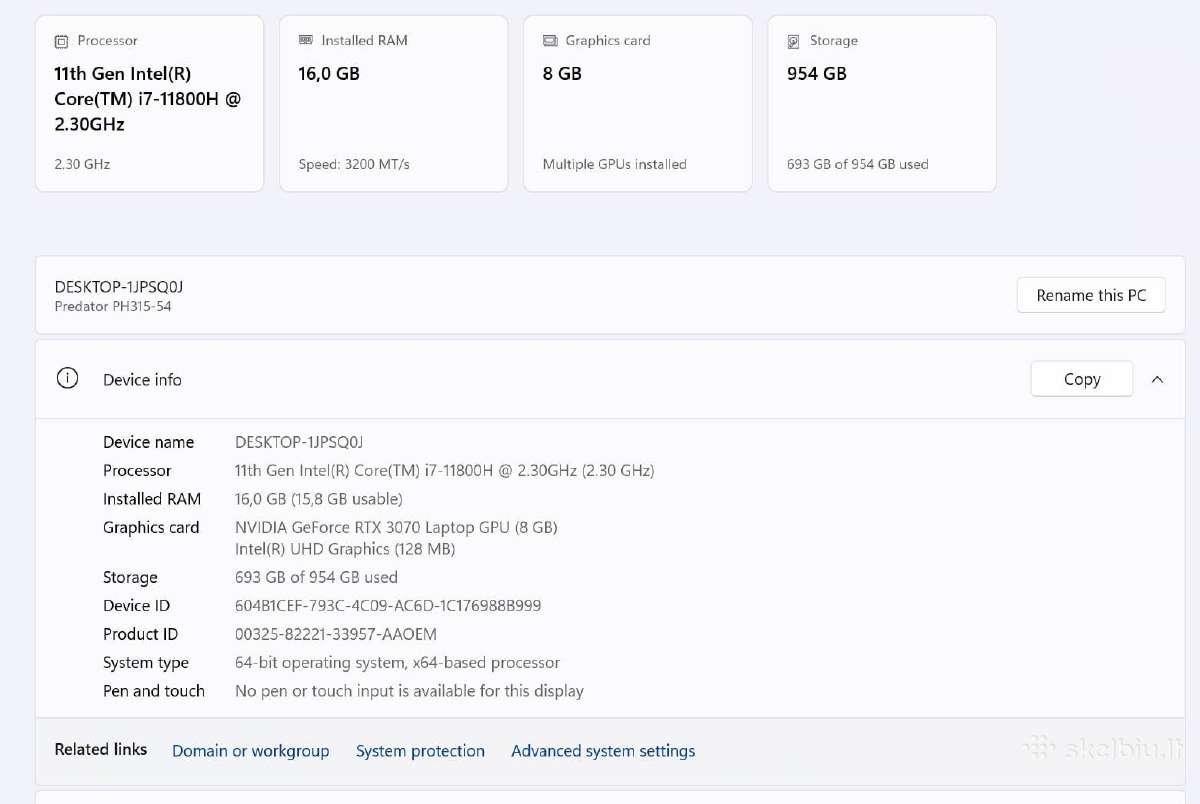 Acer Predator Helios 300 (ph315-54) - nuotraukos Nr. 5