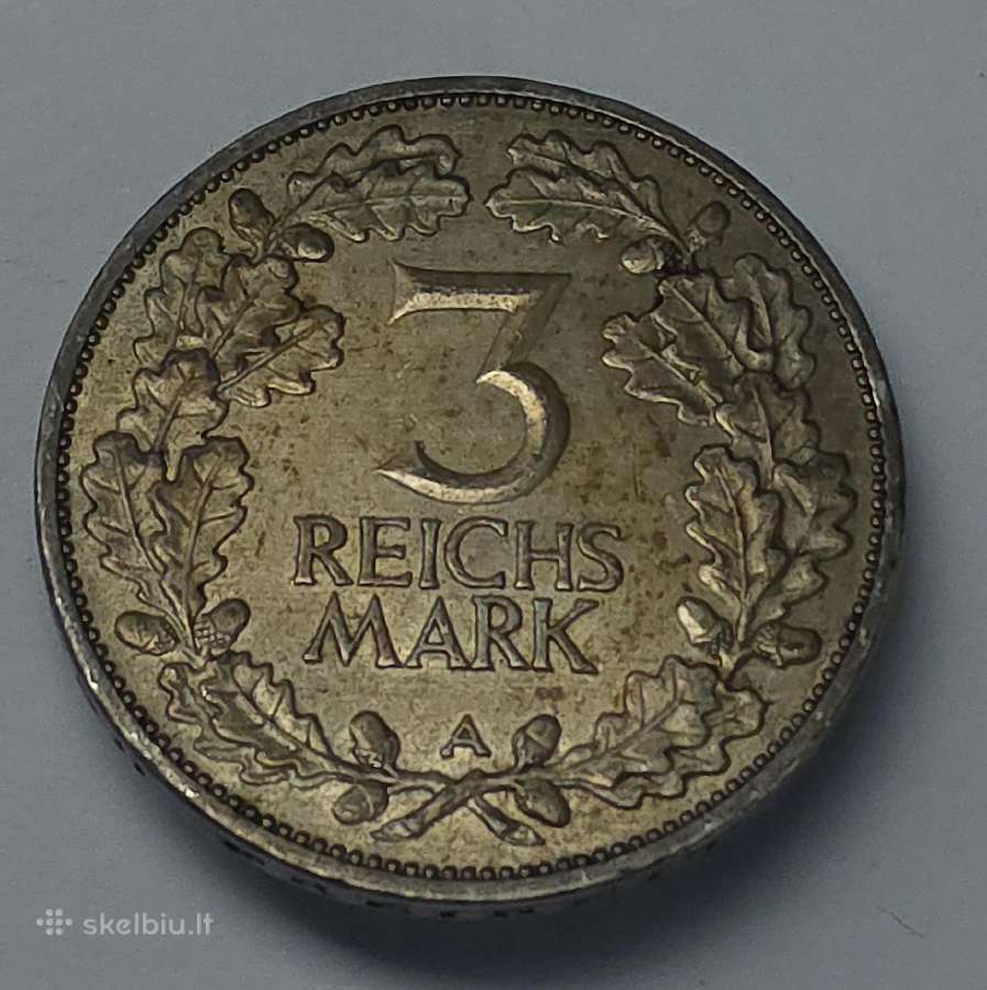 3 Reichsmark 1925 m. A – Veimaro respublika - nuotraukos Nr. 4