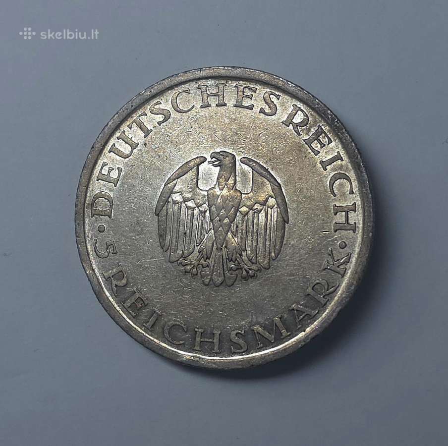 5 Reichsmark 1929 m. F (Gotthold Ephraim Lessing) - nuotraukos Nr. 2