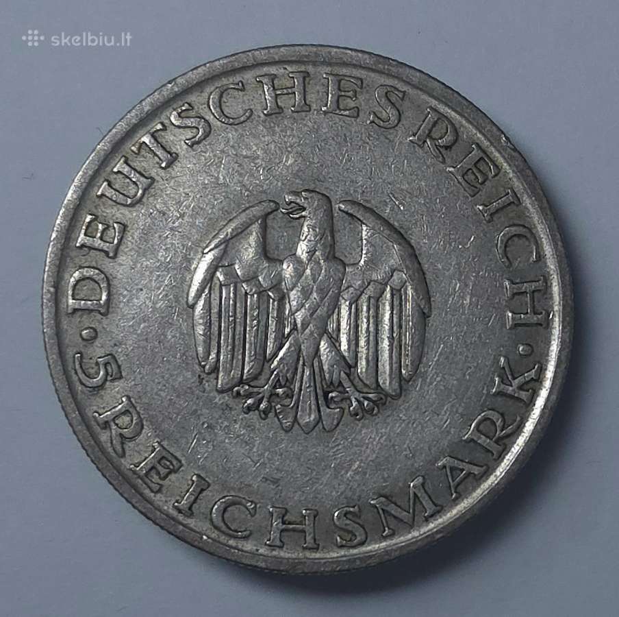 5 Reichsmark 1929 m. D (Gotthold Ephraim Lessing) - nuotraukos Nr. 2