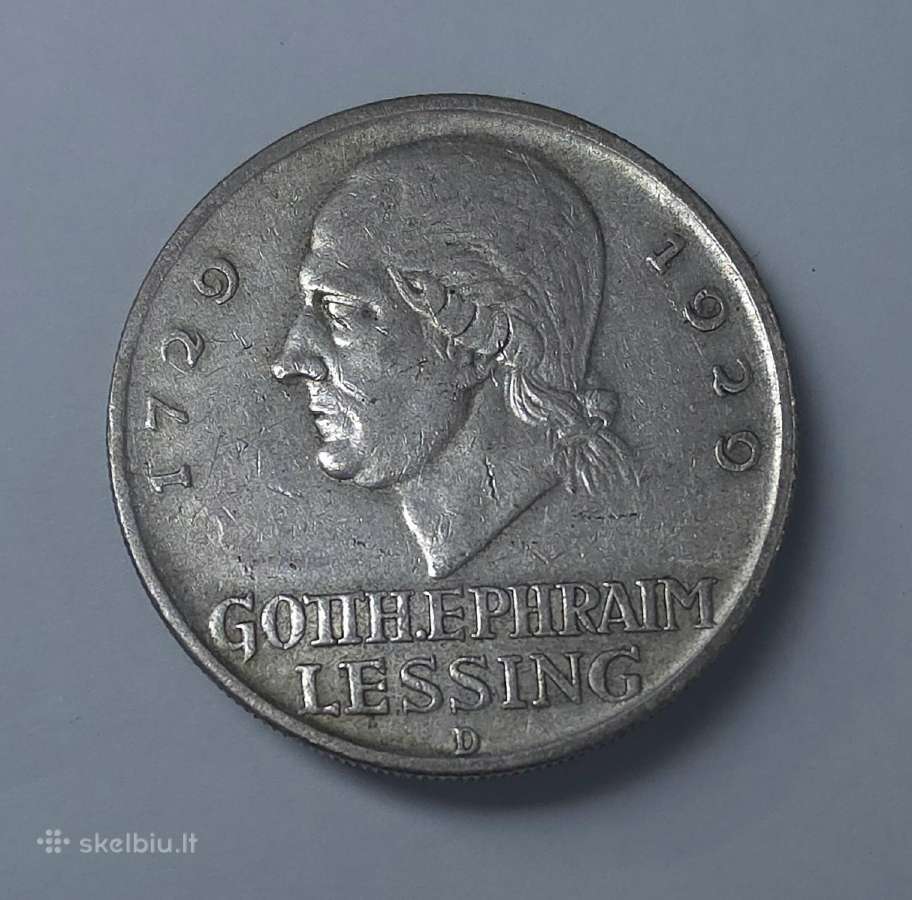 5 Reichsmark 1929 m. D (Gotthold Ephraim Lessing) - nuotraukos Nr. 4