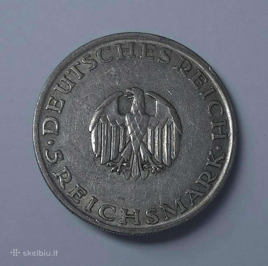 5 Reichsmark 1929 m. D (Gotthold Ephraim Lessing) - nuotraukos Nr. 5