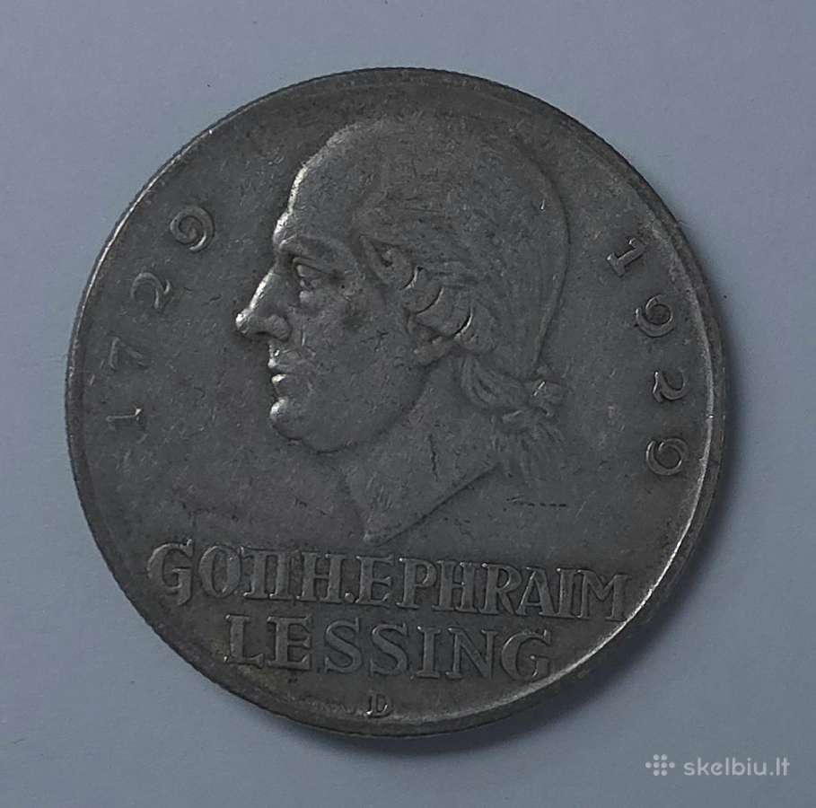 5 Reichsmark 1929 m. D (Gotthold Ephraim Lessing) - nuotraukos Nr. 6
