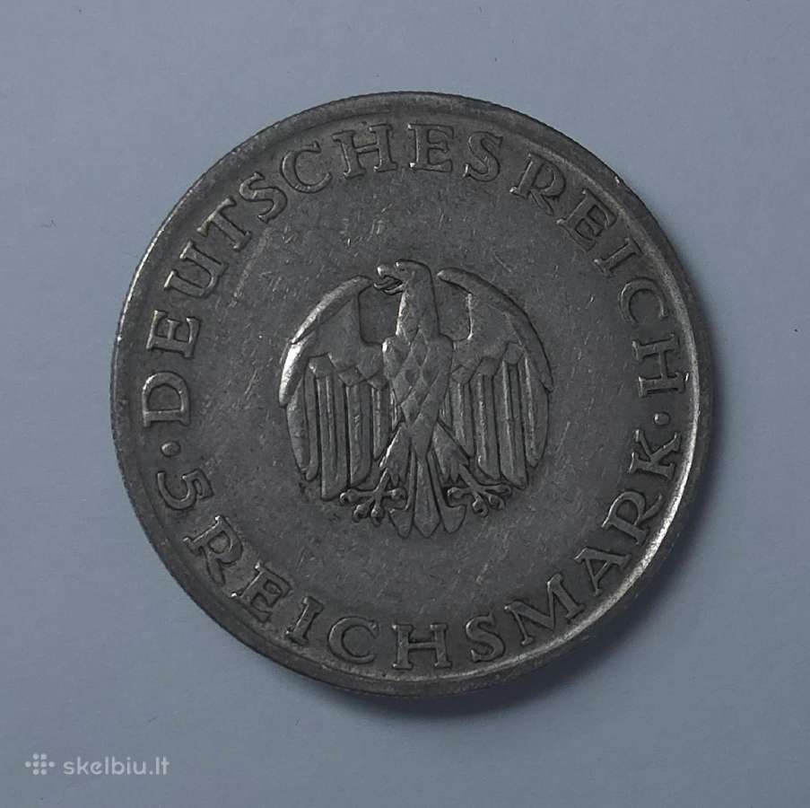 5 Reichsmark 1929 m. D (Gotthold Ephraim Lessing) - nuotraukos Nr. 7