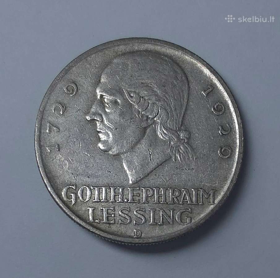5 Reichsmark 1929 m. D (Gotthold Ephraim Lessing) - nuotraukos Nr. 8
