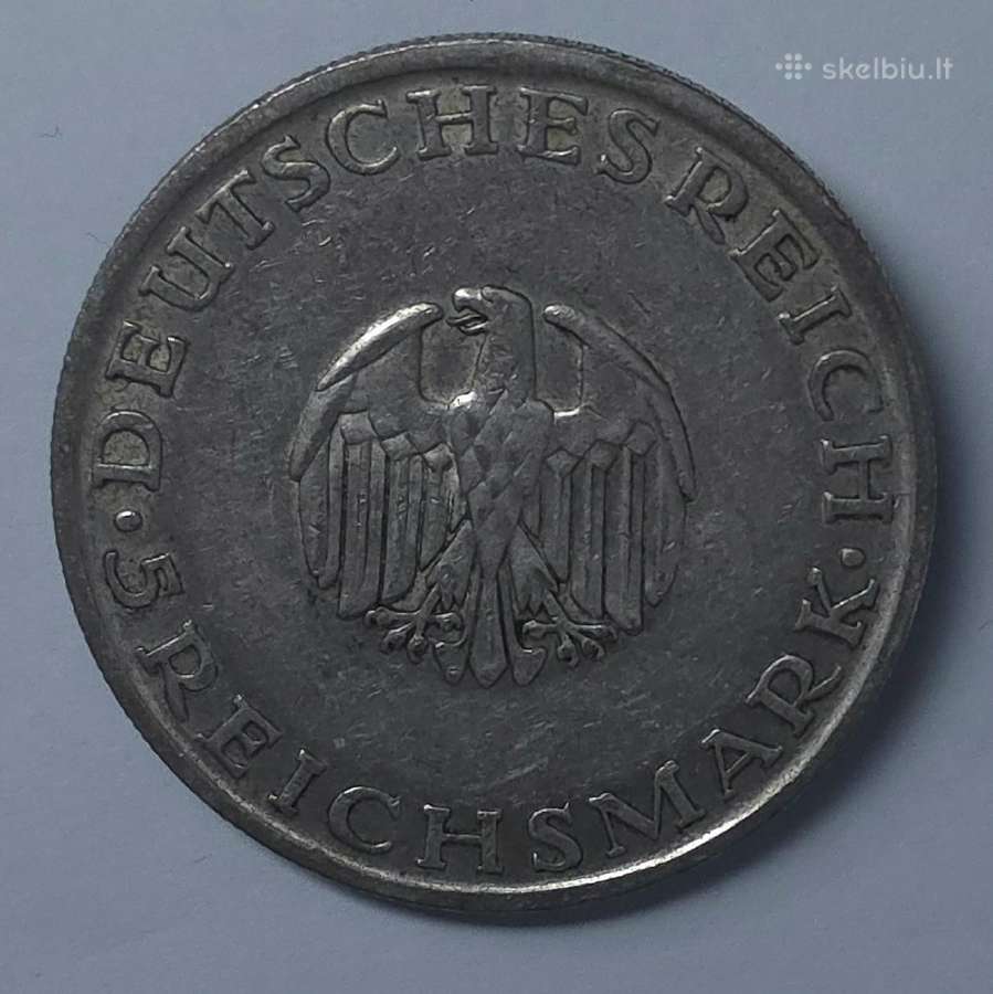5 Reichsmark 1929 m. D (Gotthold Ephraim Lessing) - nuotraukos Nr. 9