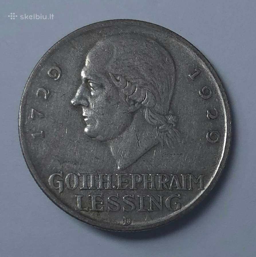 5 Reichsmark 1929 m. D (Gotthold Ephraim Lessing) - nuotraukos Nr. 10