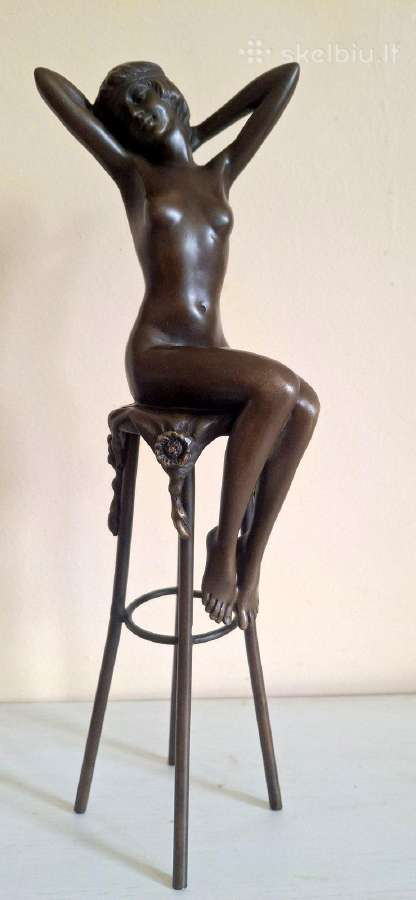 2 Skulptūros Moteris ant baro kėdės 29 cm - Bronza - nuotraukos Nr. 14