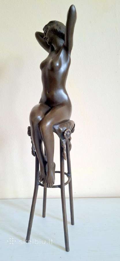 2 Skulptūros Moteris ant baro kėdės 29 cm - Bronza - nuotraukos Nr. 15