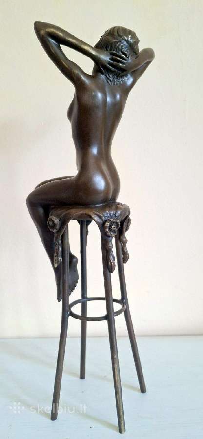 2 Skulptūros Moteris ant baro kėdės 29 cm - Bronza - nuotraukos Nr. 16