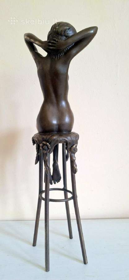 2 Skulptūros Moteris ant baro kėdės 29 cm - Bronza - nuotraukos Nr. 17