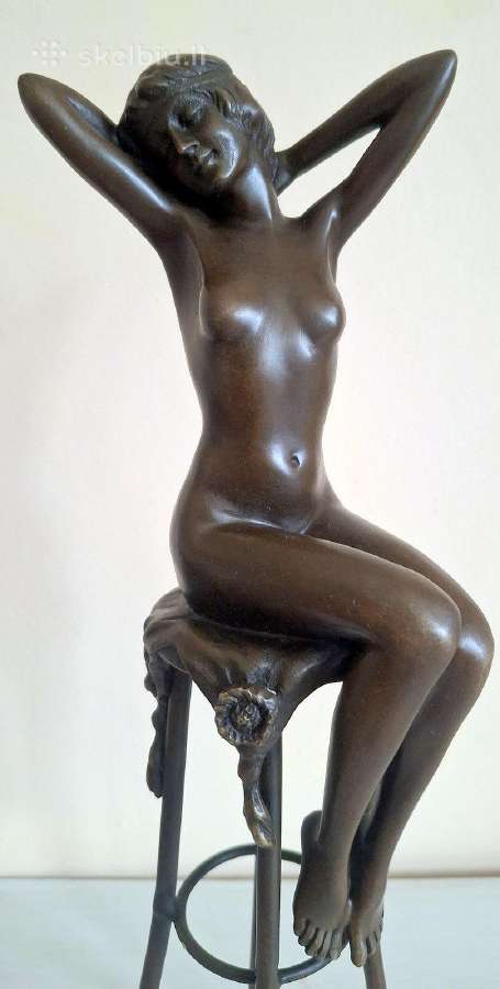2 Skulptūros Moteris ant baro kėdės 29 cm - Bronza - nuotraukos Nr. 18