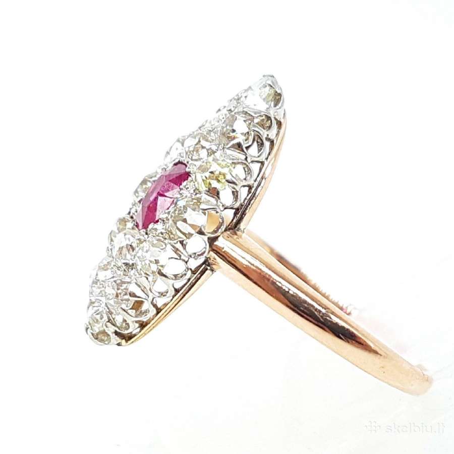 Aukso (750) žiedas su rubinu ir deimantais 1,14ct - nuotraukos Nr. 2