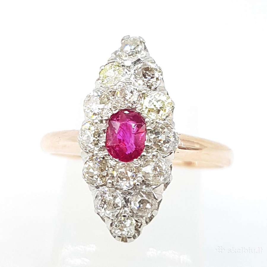Aukso (750) žiedas su rubinu ir deimantais 1,14ct - nuotraukos Nr. 4