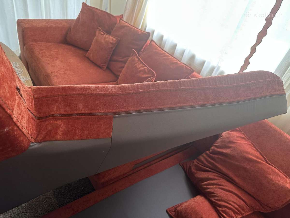 Sofa kampinė naudota (oranžinė prigesinta) - nuotraukos Nr. 3
