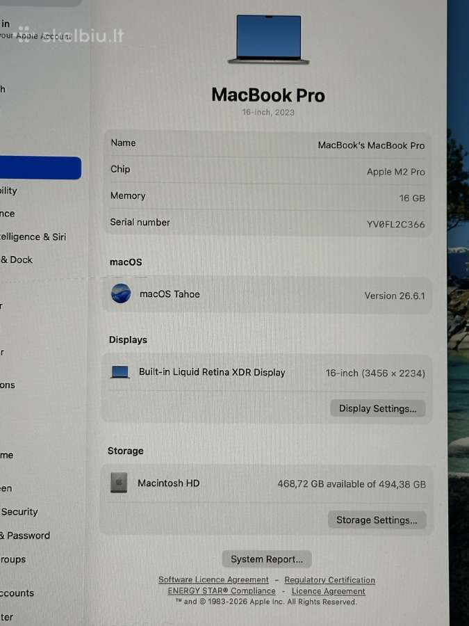 MacBook Pro 16 M2 Pro / 16gb / 512gb - nuotraukos Nr. 8