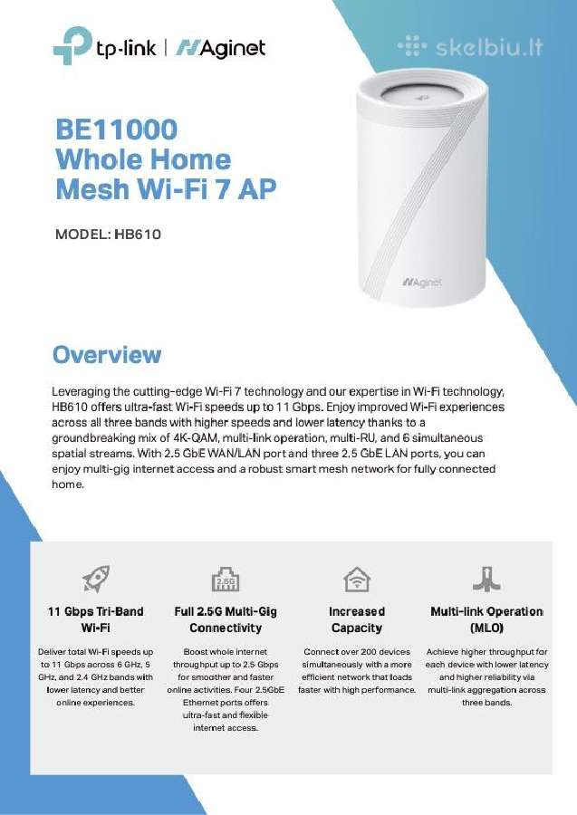 Tp-link Hb610 Aginet klase Be11000 2.5gb/s Wan/lan - nuotraukos Nr. 5