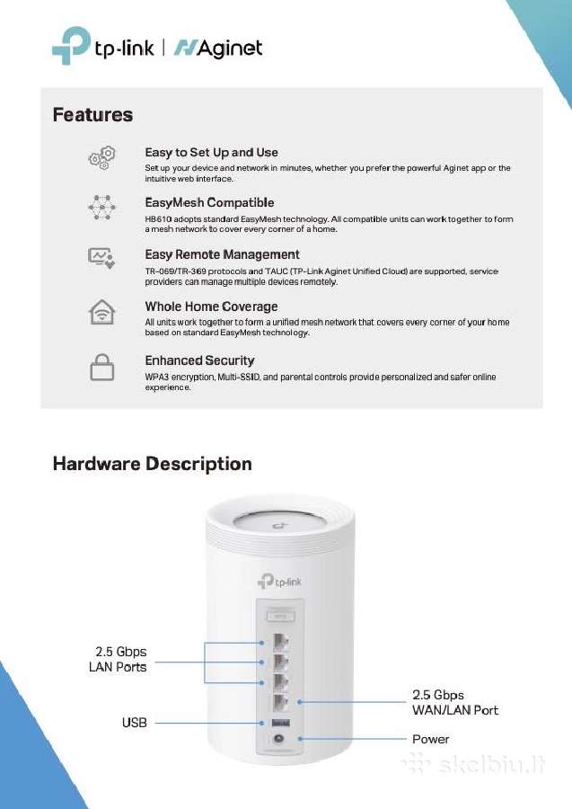 Tp-link Hb610 Aginet klase Be11000 2.5gb/s Wan/lan - nuotraukos Nr. 6