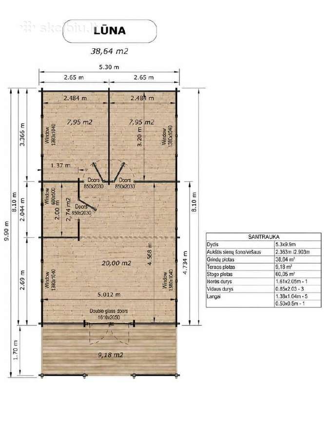 Medinio namelio konstrukcija Lūna 5,30x 9,90 m - nuotraukos Nr. 8