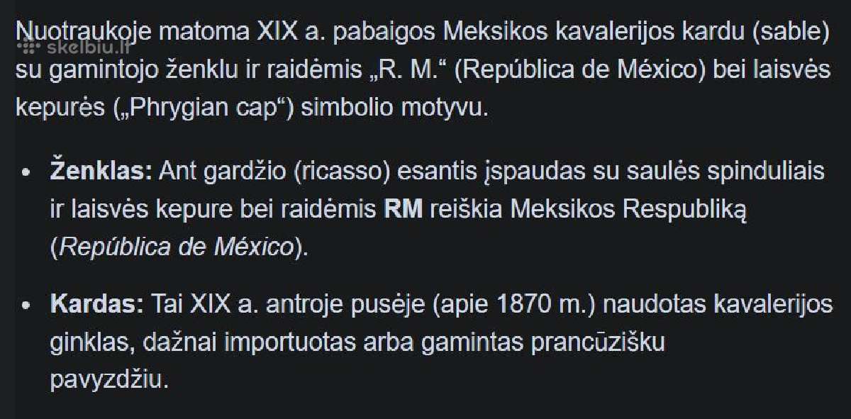 Kardas. Meksika. M1870. Kavalerija . - nuotraukos Nr. 11