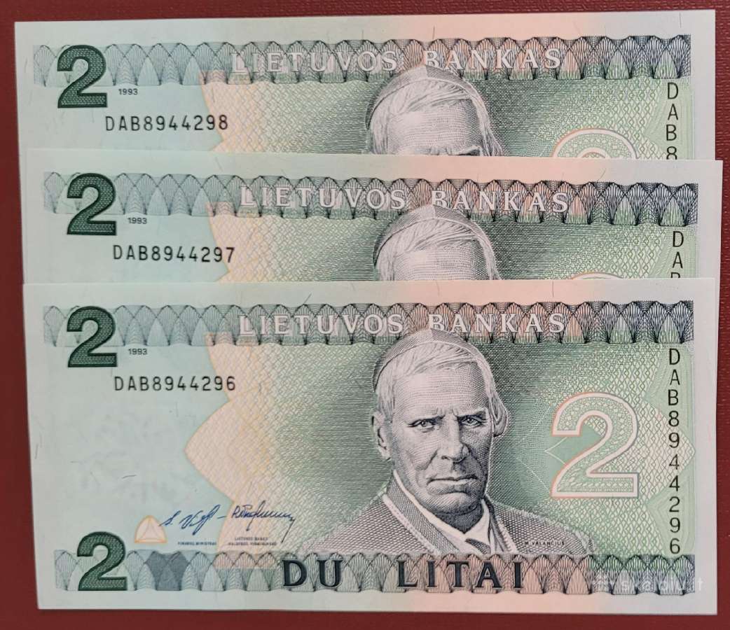 1 ir 2 litų banknotai Unc - nuotraukos Nr. 3