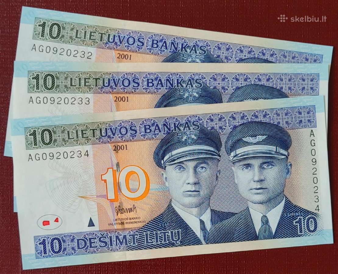 10 litų 2001 m. ir 2007 m. banknotai Unc - nuotraukos Nr. 3
