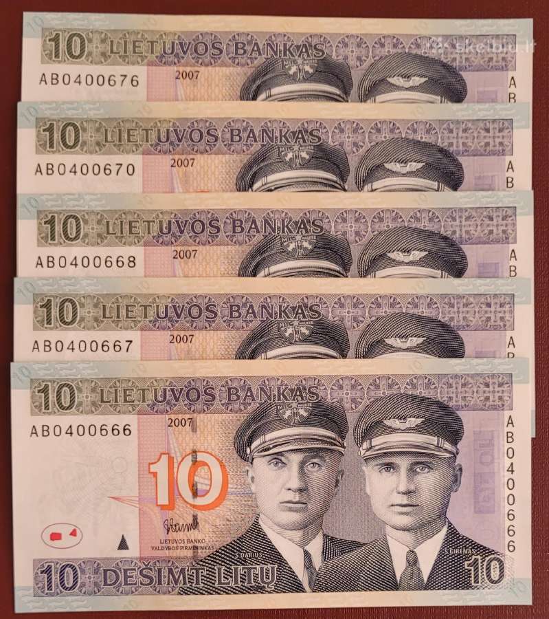 10 litų 2001 m. ir 2007 m. banknotai Unc - nuotraukos Nr. 6
