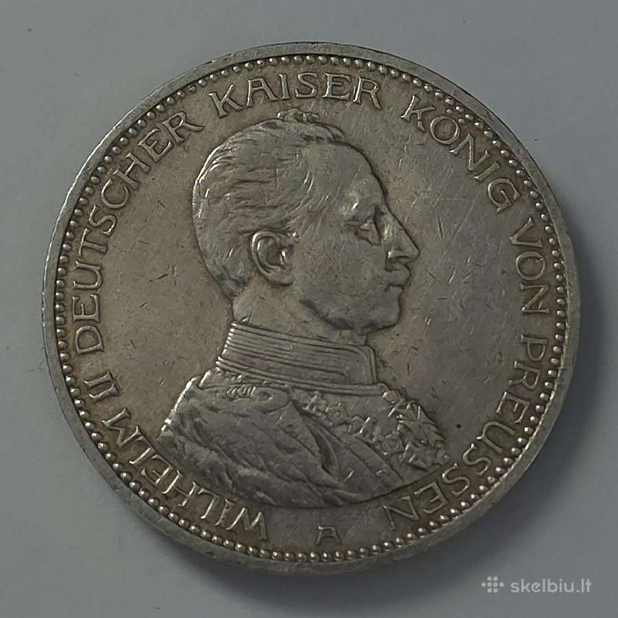 1913 m. 5 markių moneta Prūsija - nuotraukos Nr. 4
