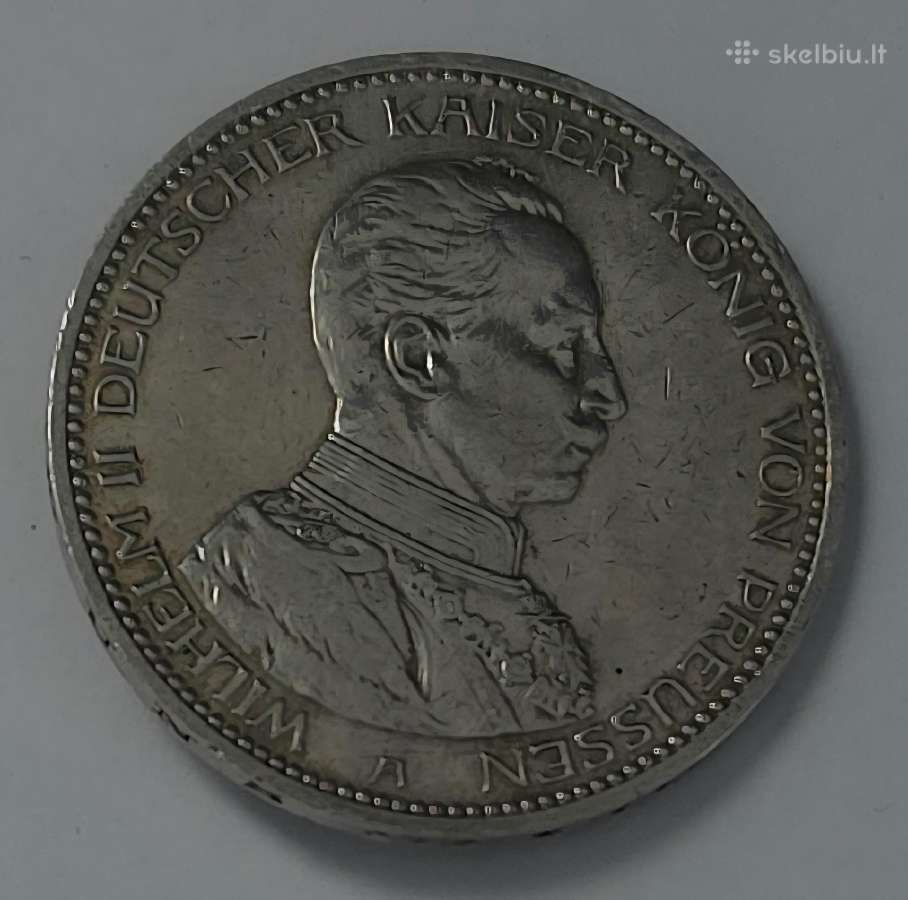 1913 m. 5 markių moneta Prūsija - nuotraukos Nr. 5