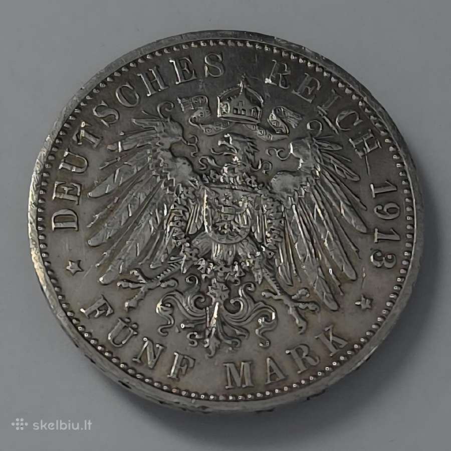 1913 m. 5 markių moneta Prūsija - nuotraukos Nr. 6