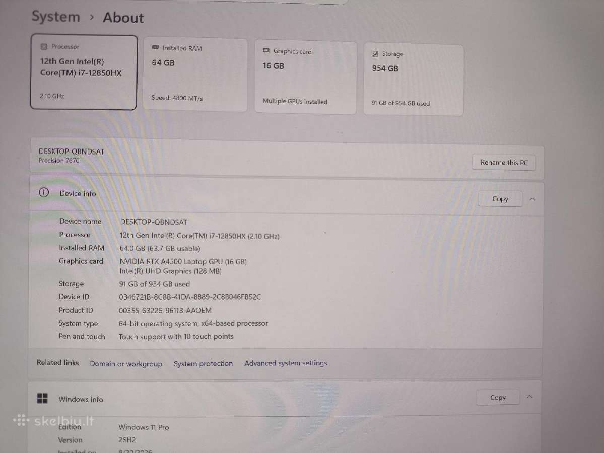 Precision 7670 Oled i7-12850hx 64gb Rtx A4500 16gb - nuotraukos Nr. 5