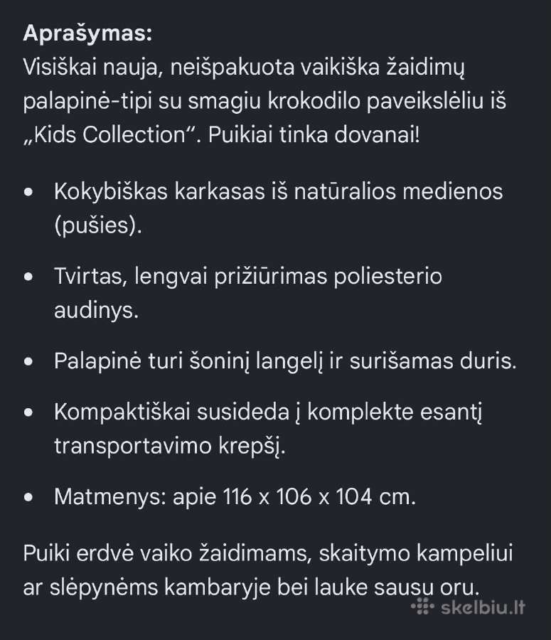 Dino vaikiška palapinė - nuotraukos Nr. 3