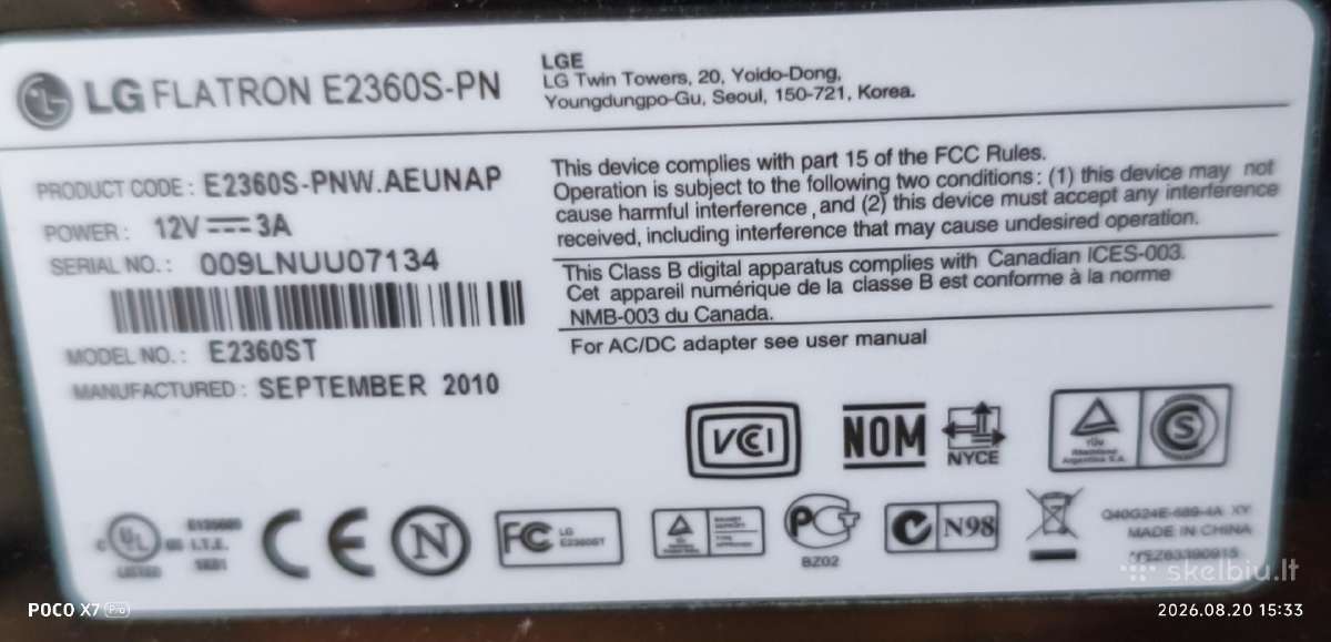 23'' LED LCD monitorius LG E2360s-pnw - nuotraukos Nr. 2