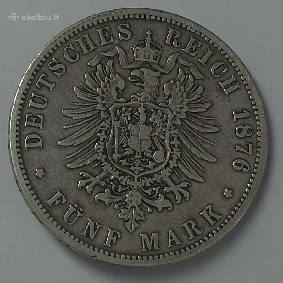 Prūsijos 5 Mark 1876 m. B Vilhelmas I - nuotraukos Nr. 2