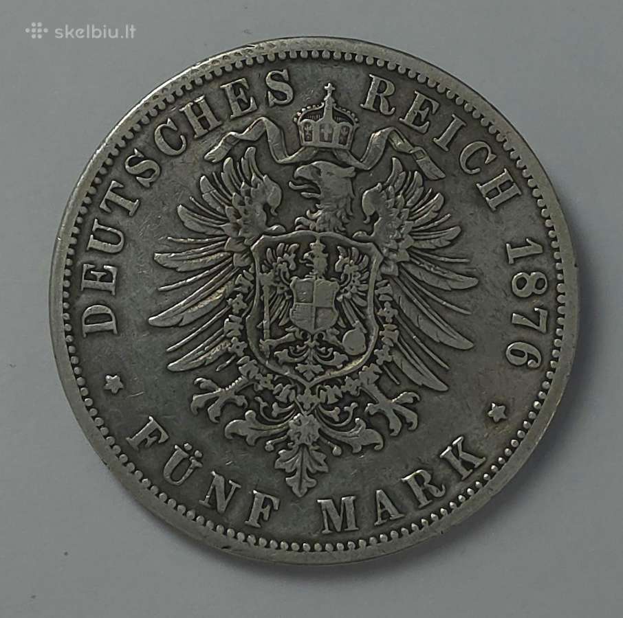 Prūsijos 5 Mark 1876 m. B Vilhelmas I - nuotraukos Nr. 7