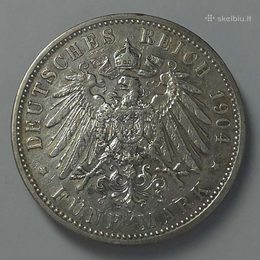 Bavarija 5 Mark 1904 D Otto Koenig Von Bayern - nuotraukos Nr. 2