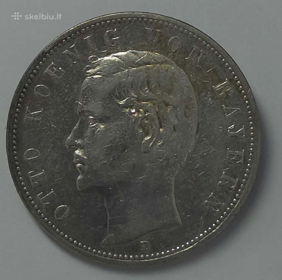 Bavarija 5 Mark 1904 D Otto Koenig Von Bayern - nuotraukos Nr. 4